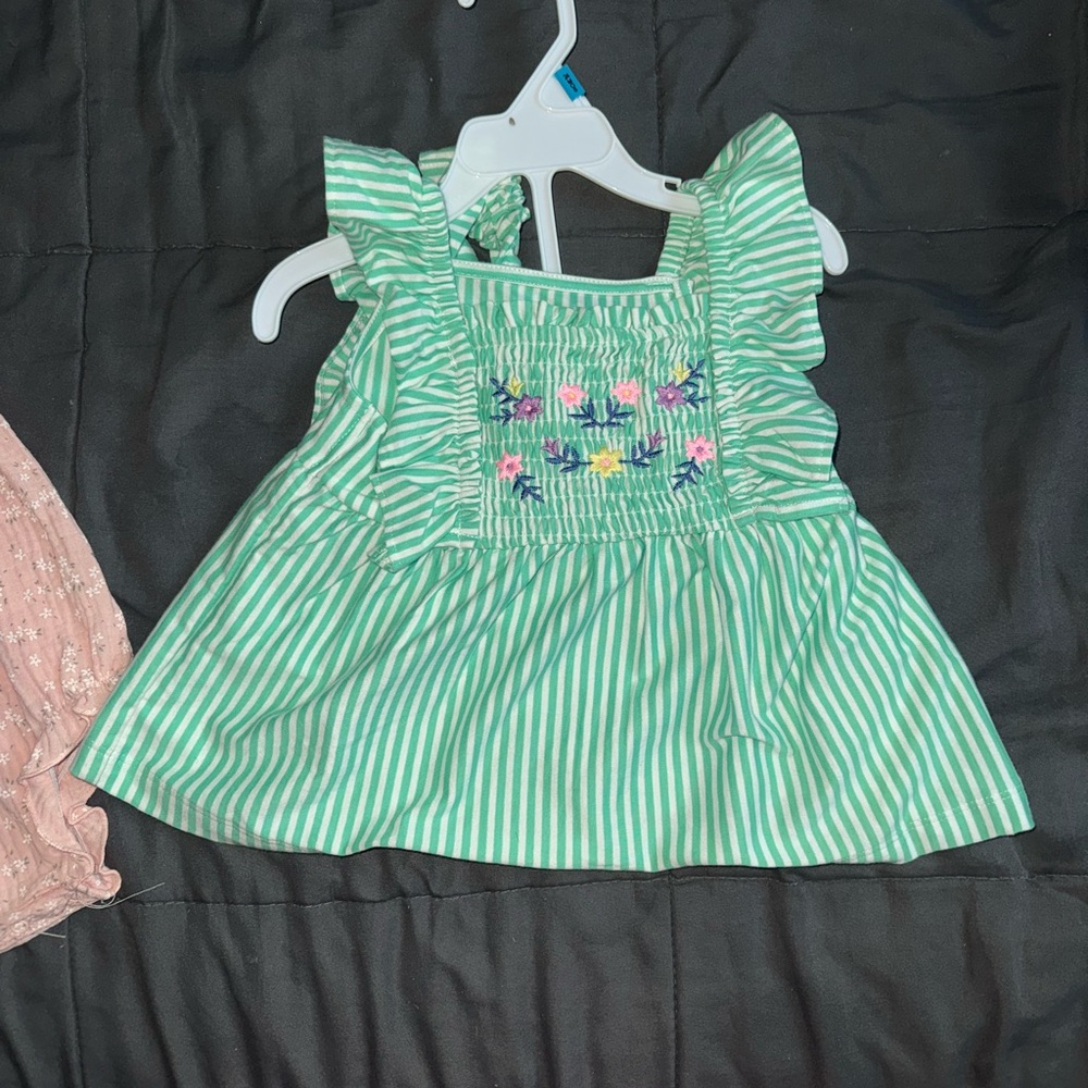 Marshalls Green Striped Kids Blouse with Floral Design